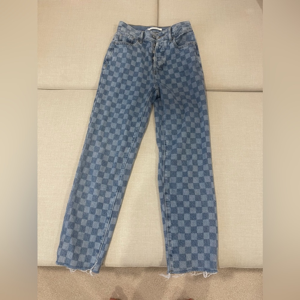 Checkered denim straight leg jeans - PacSun